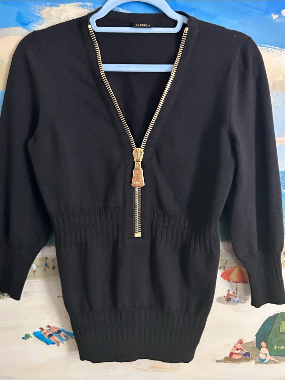 La Perla Black Knit V-Neck Sweater with Gold Zip M - Picture 2 of 5
